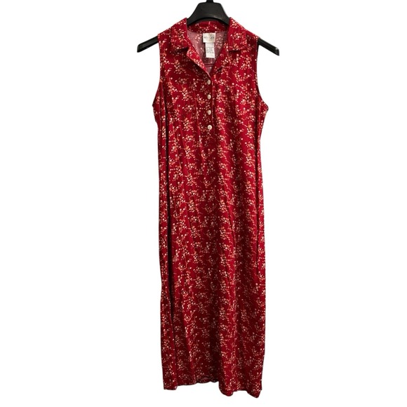 Bentley Dresses & Skirts - Vintage Bentley Maxi Y2K Dress Size 11/12 Red Micro Floral Maxi Cottagecore Boho